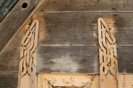 Motifs des fresques tembé sur  une ancienne case située à Loka et Boniville sur le Maroni © Guillaume Feuillet / PAG 
